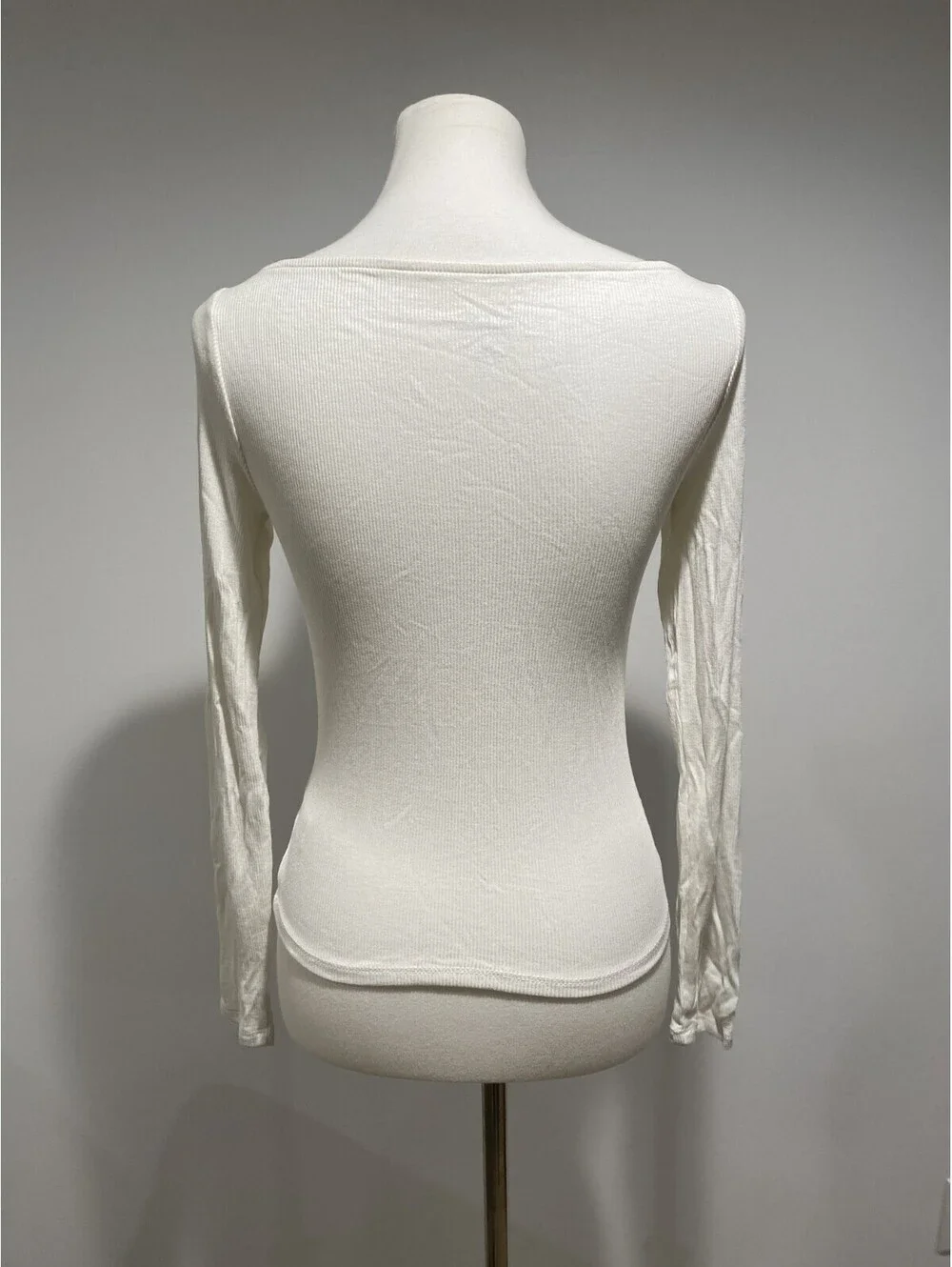 A New Day Womens Cream Ribbed Crew Neck Long Sleeve Top Size XSmall White